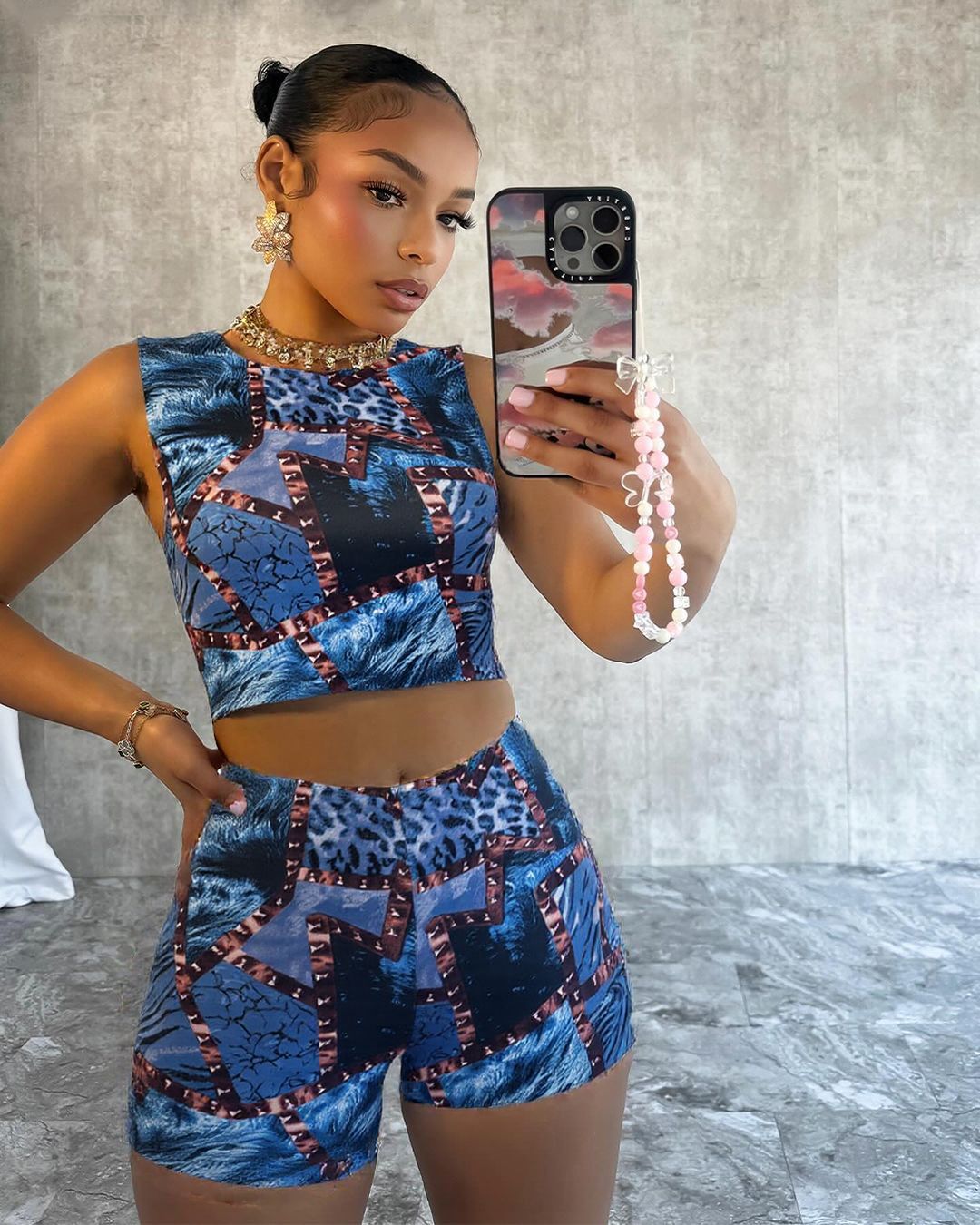 Leopard Print Sleeveless Crop Top & Shorts Two-Piece Set