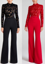 Women Embroidered Hollow-Out Patchwork Jumpsuit