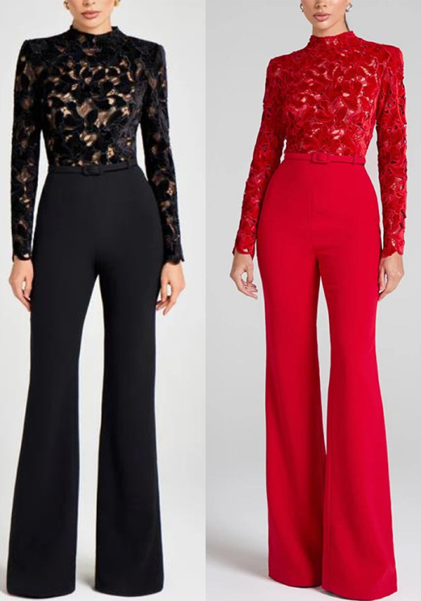 Women Embroidered Hollow-Out Patchwork Jumpsuit