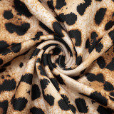 Women Leopard Print Ruffle Collar Bell Bottom Sleeve Top Bra and Skirt Three-Piece