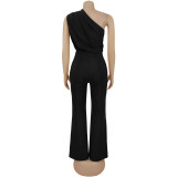 Women Casual Slash Shoulder Sleeveless Bodycon Jumpsuit