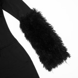 Women Autumn/Winter Sexy Hollow Out Patchwork Furry Jumpsuit