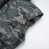 Women Autumn/Winter Camouflage Stand Collar Sleeveless Short Zipper Padding Vest