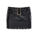 Women Sexy Pu-Leather Belt Skirt