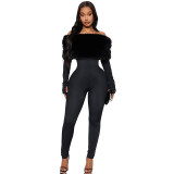 Women Autumn/Winter Off-Shoulder Sexy Furry Long Sleeve Jumpsuit