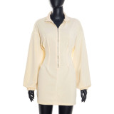 Women Autumn/Winter Solid Casual Stand Collar Long Sleeve Zipper Dress