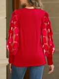 Women Casual Long-Sleeved Round Neck Patchwork Chiffon Shirt Top
