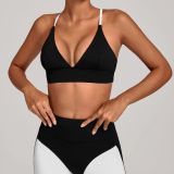 Women Adjustable Strap Color Block Yoga Bra Tank Top