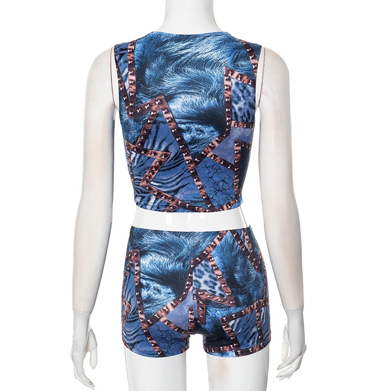 Leopard Print Sleeveless Crop Top & Shorts Two-Piece Set