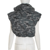 Women Autumn/Winter Camouflage Stand Collar Sleeveless Short Zipper Padding Vest