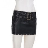 Women Sexy Pu-Leather Belt Skirt