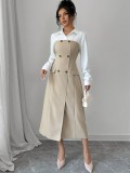 Women Elegant Turndown Collar Patchwork Dress
