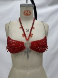 Women Vest Red Beaded Body Chain Sexy Top