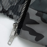 Women Autumn/Winter Camouflage Stand Collar Sleeveless Short Zipper Padding Vest