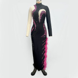 Women Rose Rhinestone Feather Bandage Dresses