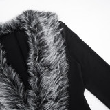 Women Autumn Solid Sexy Furry Neck V-Neck Long Sleeve Romper