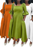Plus Size Women Autumn/Winter Elegant Ruffle Sleeve Pocket Dress