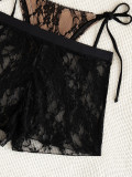 Women Lace Shorts Tie-Waist Sexy Bikini Three-Piece Swimsuit