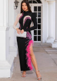 Women Rose Rhinestone Feather Bandage Dresses