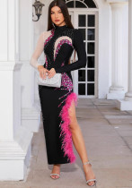Women Rose Rhinestone Feather Bandage Dresses