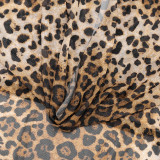 Women Leopard Print Ruffle Collar Bell Bottom Sleeve Top Bra and Skirt Three-Piece