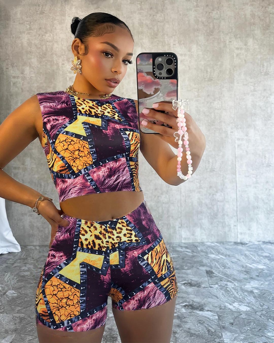 Leopard Print Sleeveless Crop Top & Shorts Two-Piece Set