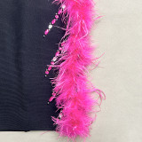 Women Rose Rhinestone Feather Bandage Dresses