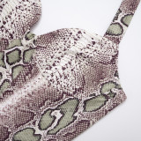 Women Autumn/Winter Elegant Sexy Sleeveless Snake Print Halter Jumpsuit