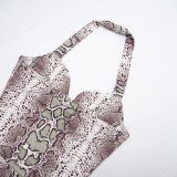 Women Autumn/Winter Elegant Sexy Sleeveless Snake Print Halter Jumpsuit