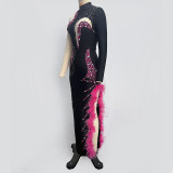 Women Rose Rhinestone Feather Bandage Dresses