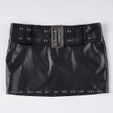Women Sexy Pu-Leather Belt Skirt