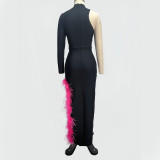 Women Rose Rhinestone Feather Bandage Dresses