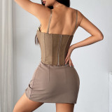 Patchwork Contrast Fishbone Strap Vest