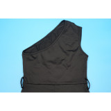 Women Sleeveless Slash Shoulder Solid Jumpsuit