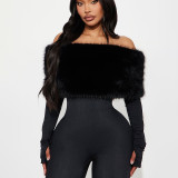 Women Autumn/Winter Off-Shoulder Sexy Furry Long Sleeve Jumpsuit