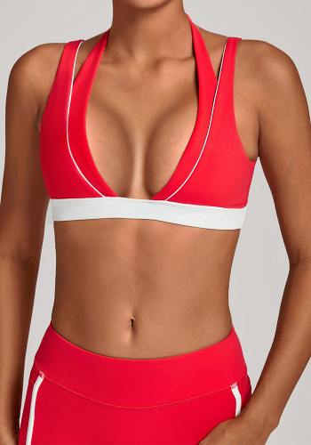 Women Color Block Patchwork Halter Neck Yoga Tank Top