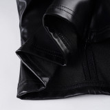 Women Sexy Pu-Leather Solid Basics Halter Neck Top