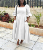 Plus Size Women Autumn/Winter Elegant Ruffle Sleeve Pocket Dress