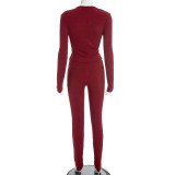 Women Casual Women Asymmetrical V-Neck Long Sleeve Top and Trousers Two-Piece Set