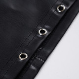 Women Sexy Pu-Leather Belt Skirt