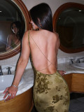 Women Sexy Tie-Dye Backless Patchwork Chain Maxi Dress