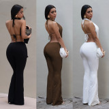 Women Sexy Solid Backless Top and Pants Two-piece Set