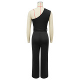 Women Sleeveless Slash Shoulder Solid Jumpsuit