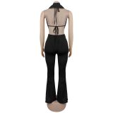 Women Sexy Solid Backless Top and Pants Two-piece Set