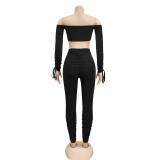 Women Grunge Sleeve Tie-up Top and Pant Two-piece Set