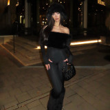 Women Autumn/Winter Off-Shoulder Sexy Furry Long Sleeve Jumpsuit