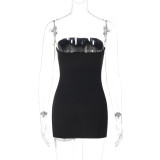 Women Winter Sexy Lace Patchwork Strapless Top and Skirt Two-Piece Set