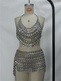 Women Belt Jewelry Body Chain Top and Skirt Two-piece Set