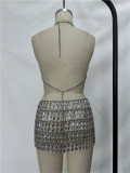 Women Belt Jewelry Body Chain Top and Skirt Two-piece Set