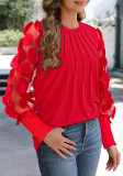 Women Casual Long-Sleeved Round Neck Patchwork Chiffon Shirt Top